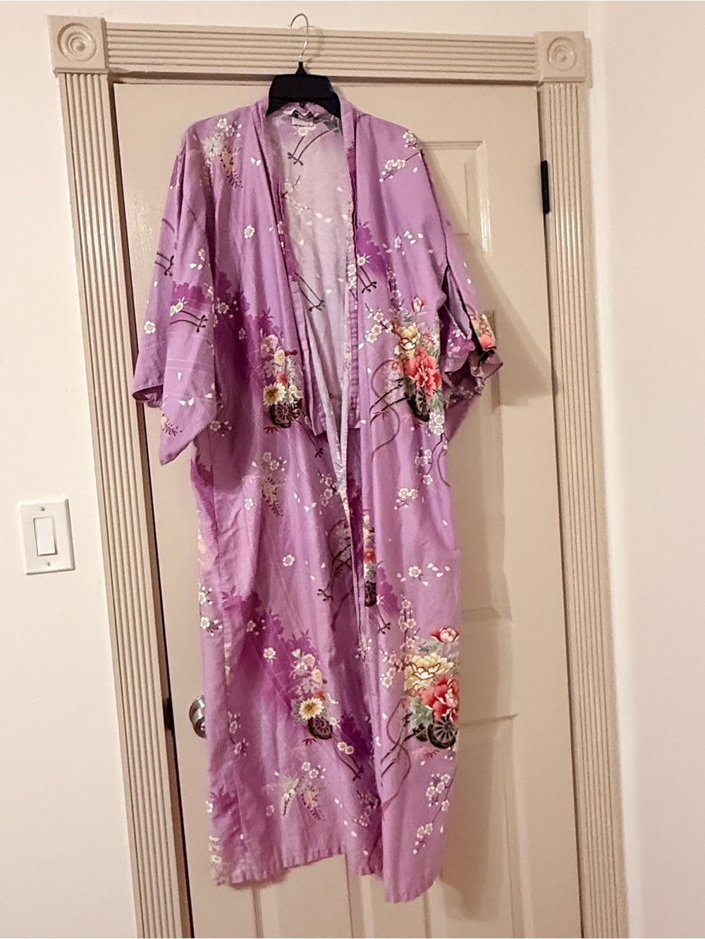 Vintage Lavender Authentic Floral Kimono Robe Made In Japan 100%Cotton - Picture 2 of 6